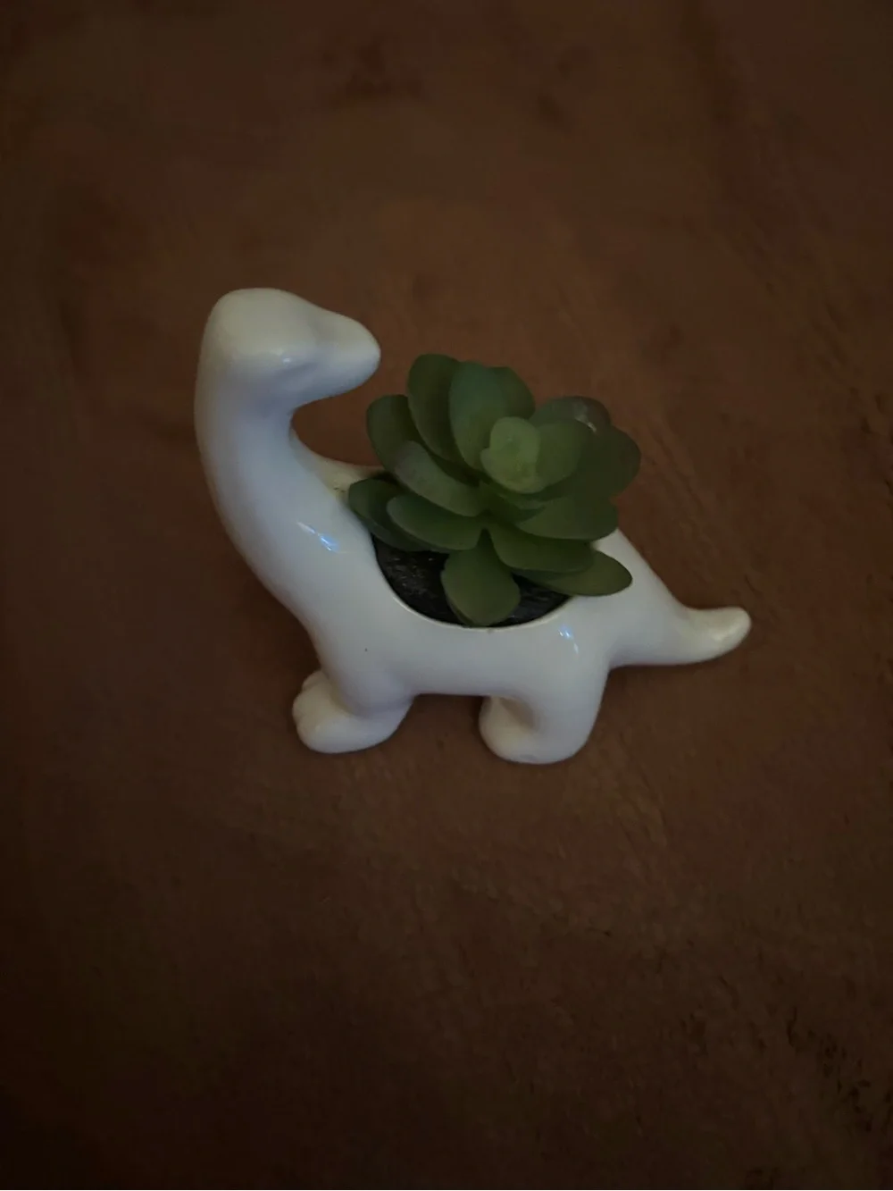 White Ceramic Dinosaur Succulent Planter with Green Faux Succulent